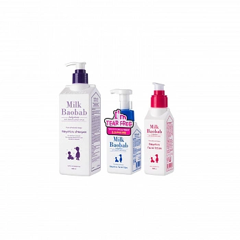 Подарочный набор детских средств для лица и волос 3шт. (Шампунь/Пенка для лица/Лосьон для лица) Milk Baobab Baby & Kids 3ea Gift Set (Shampoo/Facial Foam/Facial Lotion)